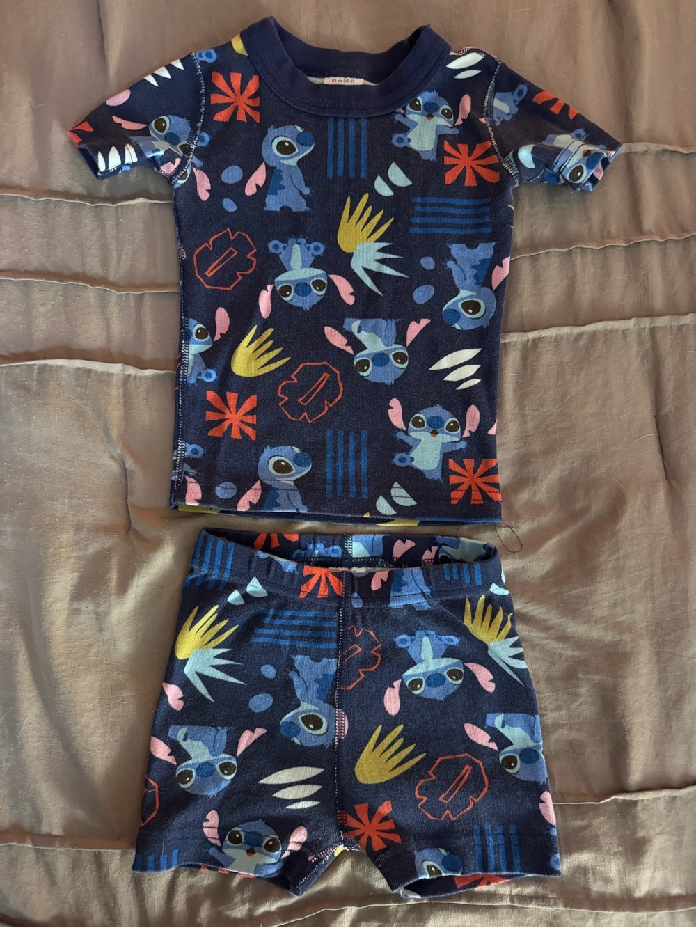 Kids Navy Blue Stitch Short Pajama Set - Fun Print